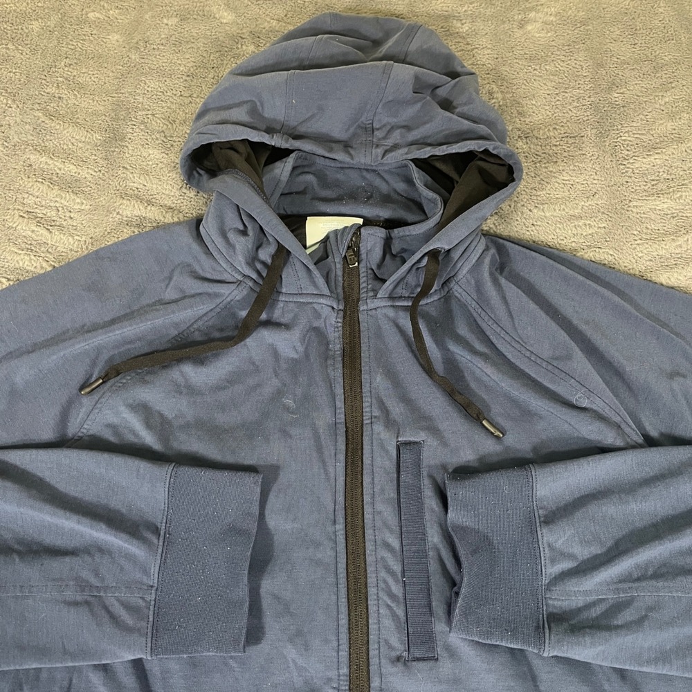 Tommy John‎ Go Anywhere Full Zip Hoodie Mens 2XL Navy Blue Performance Jacket